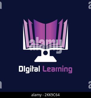 Digital Learning eBook Internet Online Computer Remote Study App Logo Stock Vector