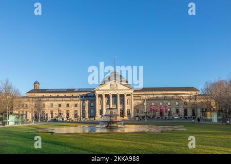 Wiesbaden, Germany - January 21, 2020: view of facade of  the Wiesbaden casino and Kurhaus. Stock Photo