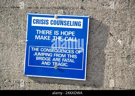 San Francisco, USA - July 23, 2008: sign at the golden gate bridge to protect people of suicide - There is Hope - Make the Call Stock Photo