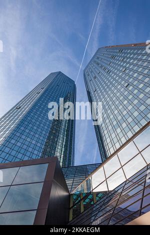 Frankfurt, Germany - February 9, 2011: twin towers of headquarter of Deutsche Bank in Frankfurt, Germany. Stock Photo