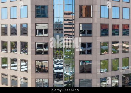 Phoenix, USA - June 14, 2012: perspective of skyscrapers downtown  in Phoenix, Arizona with mirroring windows Stock Photo