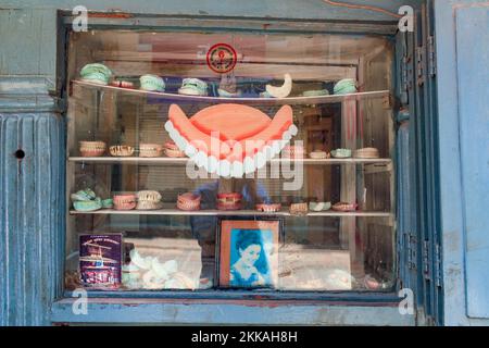 Kathmandu, Nepal - March 15, 2014: dentist shop offers different kinds of artificial used teeth in the shop. Stock Photo