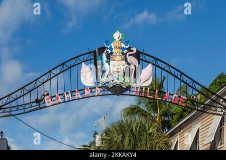 Key West, USA - August 27, 2014: view to Historic sign Bahma village in Key West. Stock Photo