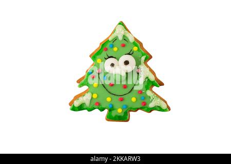 Isolated on white Christmas cookie in a form of Christmas tree Stock Photo