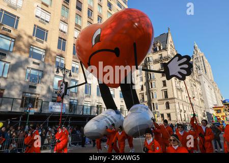 The Hottest Heart Balloon in the 96th Macy's Thanksgiving Day Parade in New York City, Thursday, November 24, 2022. (Photo: Gordon Donovan) Stock Photo