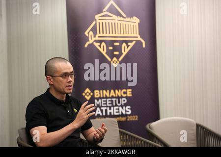 Zhao Changpeng, founder and chief executive officer of Binance speaks during an event in Athens, Greece, November 25, 2022. REUTERS/Costas Baltas
