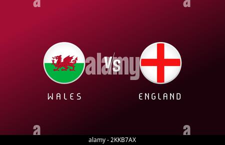Wales vs England flag round emblem. Football cover background with Wales and England national flags logo. Sport vector Illustration for tournament Stock Vector