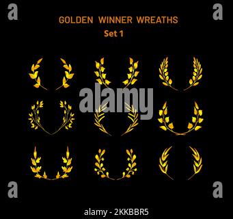 Hand drawn sketches of fantasy golden wreaths Stock Vector