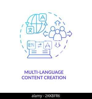Multi-language content creation blue gradient concept icon Stock Vector