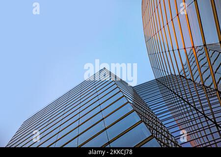 VIENNA, AUSTRIA - FEB 16, 2019: facade of uniqua tower in Vienna, Austria. The building received the European Union GreenBuilding label. It is the fir Stock Photo