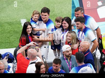 England's Harry Maguire poses daughter Lillie Saint Maguire (left