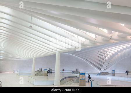 NEW YORK, USA - NOV 5, 2018: THE OCULUS. The Oculus Transportation Hub at new World Trade Center NYC Subway Station. Oculus, the main station house in Stock Photo