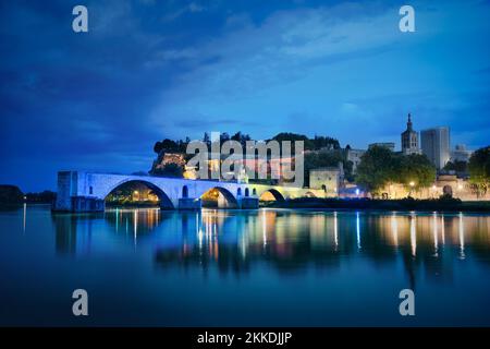 Photo of the Avignon old town at the blue hour time Stock Photo