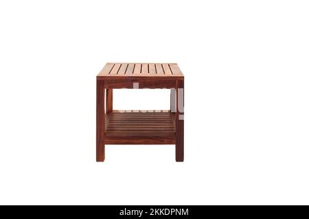 A closeup of a wooden side table isolated on white background- concept of product advertisement Stock Photo