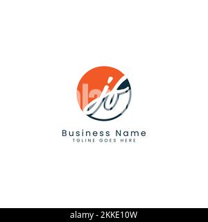 J F JF Initial letter handwritten and signature vector image template in round shape logo Stock Vector