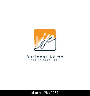 J P JP Initial letter handwritten and signature vector image template in square shape pattern logo Stock Vector