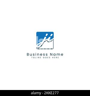 J I JI Initial letter handwritten and signature vector image template in square shape logo Stock Vector