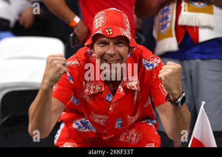 Doha, Qatar. 25th Nov, 2022. An England fan supports his team during the 2022 FIFA World Cup Group B match at Al Bayt Stadium in Doha, Qatar on November 25, 2022. Photo by Chris Brunskill/UPI Credit: UPI/Alamy Live News Stock Photo