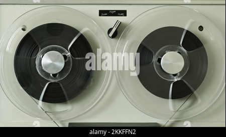 Old vintage reel to reel player and recorder on dark toned foggy  background. Analog Stereo Open Reel Tape Deck Recorder Player with Reels  Stock Video Footage - Alamy