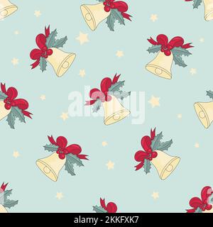 JINGLE BELLS Merry Christmas New Year Seamless Pattern Vector Illustration Set For Print Stock Vector