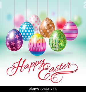 Easter Eggs with Different Ornaments. Illustration of Easter Holiday Background for the Organization of Festive Season Stock Vector