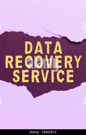 Hand writing sign Data Recovery Service. Business approach Process of retrieving inaccessible or lost data Stock Photo