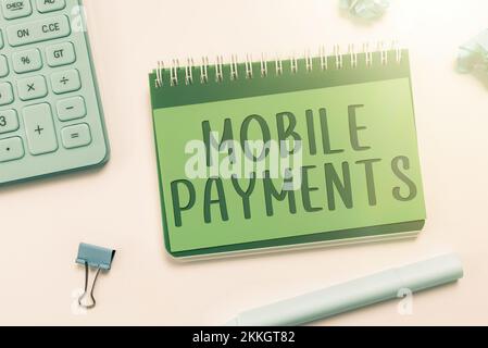 Inspiration showing sign Mobile Payments. Business showcase money paid for a product through a electronic device Stock Photo