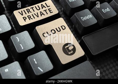 Hand writing sign Virtual Private Cloud, Word Written on configurable pool of shared computing resources Stock Photo