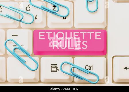 Writing displaying text Etiquette Rules. Internet Concept customs that control accepted behaviour in social groups Stock Photo