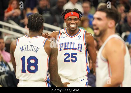 Orlando, Florida, USA, November 25, 2022, Philadelphia 76ers forward Admiral Schofield #25 smiles during the first half at the Amway Center.  (Photo Credit:  Marty Jean-Louis) Credit: Marty Jean-Louis/Alamy Live News Stock Photo