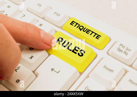 Handwriting text Etiquette Rules. Conceptual photo customs that control accepted behaviour in social groups Stock Photo