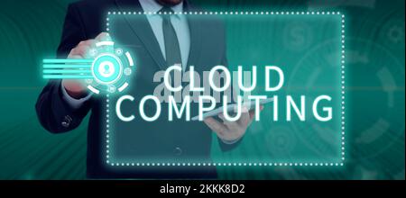 Hand writing sign Cloud Computing. Internet Concept storing and accessing data and programs over the Internet Stock Photo
