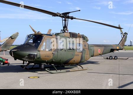 Aomori Prefecture, Japan - September 07, 2014: Japan Ground Self-Defense Force Bell UH-1J Iroquois utility helicopter. Stock Photo