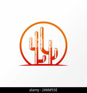 Simple and unique 2 cactus 3D inside circle line image graphic icon logo design abstract concept vector stock. related to botany or nature Stock Vector