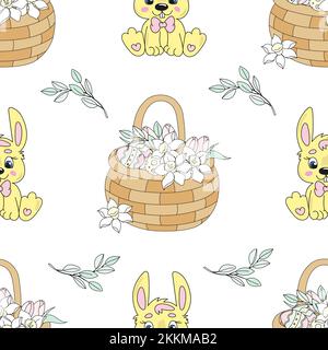 NARCISSUS BOUQUET Floral Flower Easter Great Religious Spring Holiday Cartoon Seamless Pattern Vector Illustration For Print Stock Vector