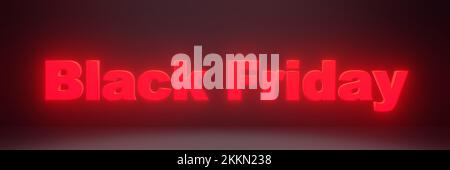black friday red neon lighting text 3d render, lettering web discount banner. Stock Photo