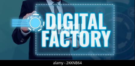 Sign displaying Digital Factory. Word Written on uses digital technology to operate the manufacturing process Stock Photo