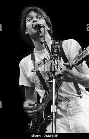 Neil Young with Crazy Horse in concert during the Rust Never Sleeps Tour at the Dane County Coliseum in Madison Wisconsin in 1978. Stock Photo