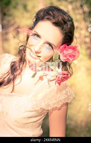 Luxury Woman with a Rose Hat in Fashion Model Pose Stock Image - Image of  model, background: 14540823