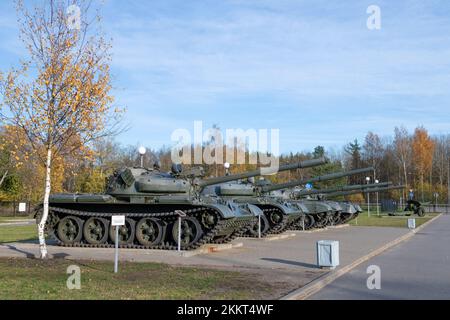 KIROVSK, RUSSIA - OCTOBER 24, 2022: Open exposition of Soviet tanks on the territory of the Museum 'Breakthrough of the Siege of Leningrad' on a sunny Stock Photo