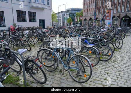 Bicycles, car park in front of the main station, Lübeck, Schleswig-Holstein, Germany, Europe Stock Photo