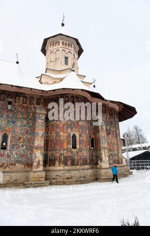Moldovita, Romania, 2021-12-29. Moldovita Monastery, in the Bukovina region. Its exterior walls are composed of frescoes painted in the 15th and 16th Stock Photo