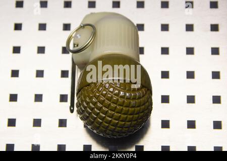 Fragmentation, combat grenade in green color close-up Stock Photo