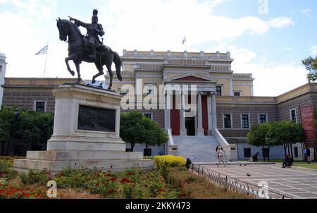 Equestrian statue of General Theodoros Kolokotronis, work by Lazaros Sochos, in front of the Old Parliament House, now National History Museum, Athens Stock Photo