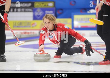 Denmarks skipper Madeleine Dupont during the women's gold medal game between Denmark and Switzerland at the European Curling Championships held at Ost Stock Photo