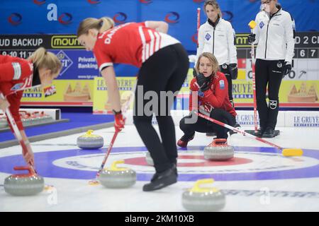 Denmarks skipper Madeleine Dupont during the women's gold medal game between Denmark and Switzerland at the European Curling Championships held at Ost Stock Photo