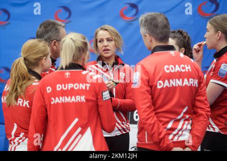 Denmarks team with skipper Madeleine Dupont during the women's gold medal game between Denmark and Switzerland at the European Curling Championships h Stock Photo