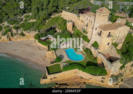 Mediterranean beach castle of Castell de Tamarit on the costa Brava in northern Spain Stock Photo