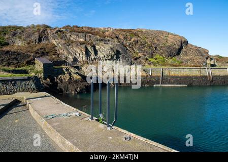 Historic fishing harbour at Amlwch on the coast of Anglesey, North Wales. Stock Photo