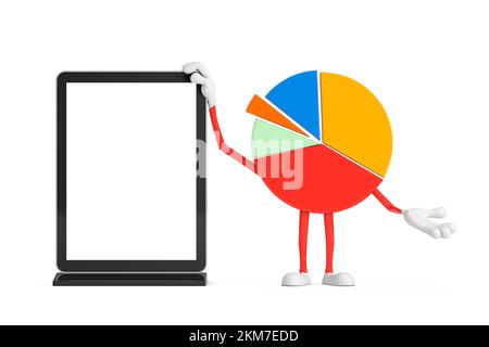 Info Graphics Business Pie Chart Character Person with Blank Trade Show LCD Screen Display Stand as Template for Your Design on a white background. 3d Stock Photo